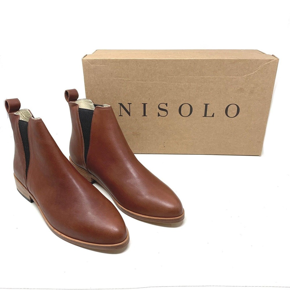 New Nisolo Everyday Chelsea Boot Leather Brandy Brown Women's Sz 9.5 Minimalist